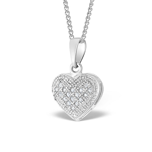 Heart Pendant Necklace 0.09ct Diamond 9K White Gold